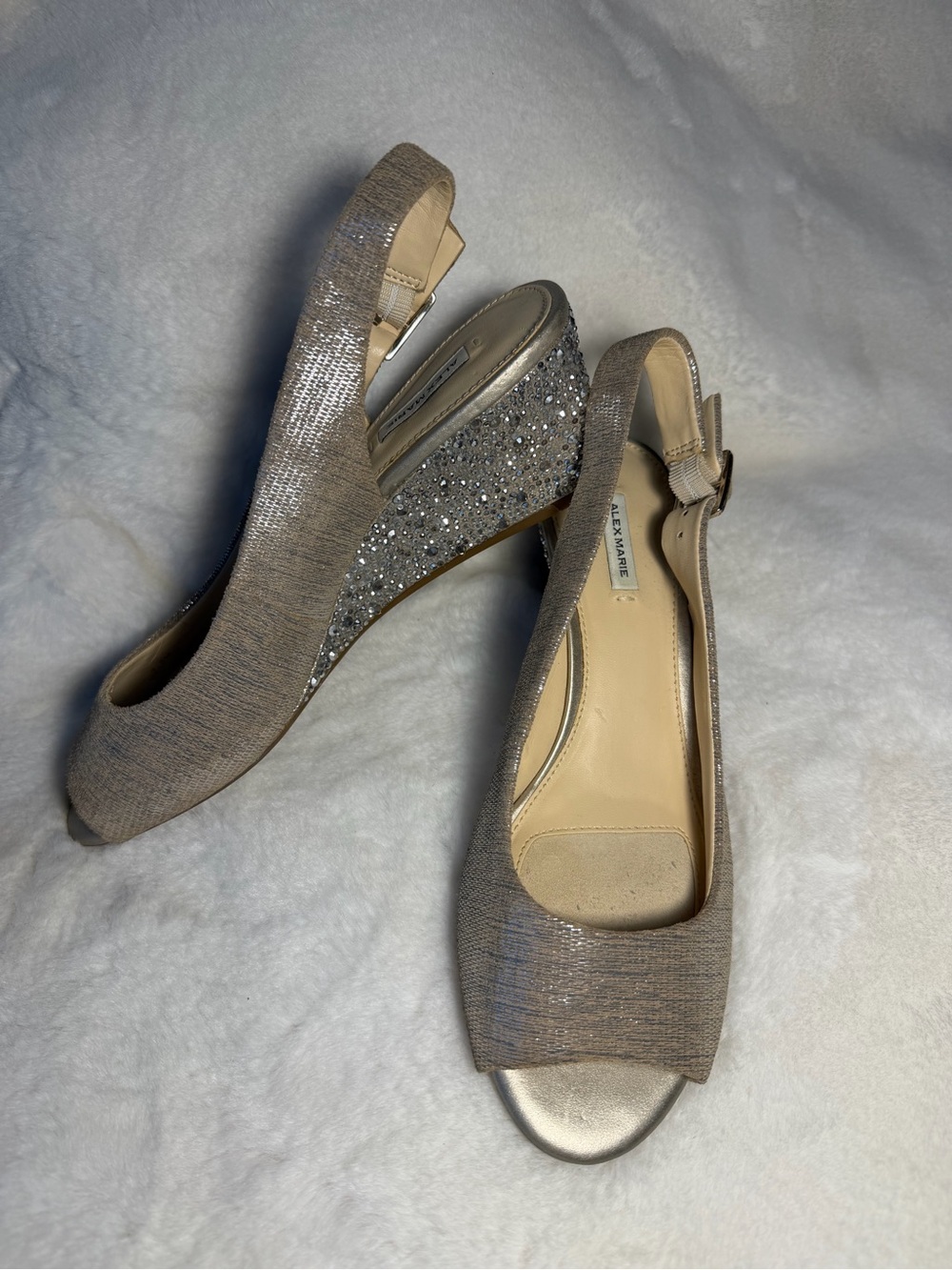 Alex Marie Metallic Gold Glitter Wedge Slingback Heels Size 7.5